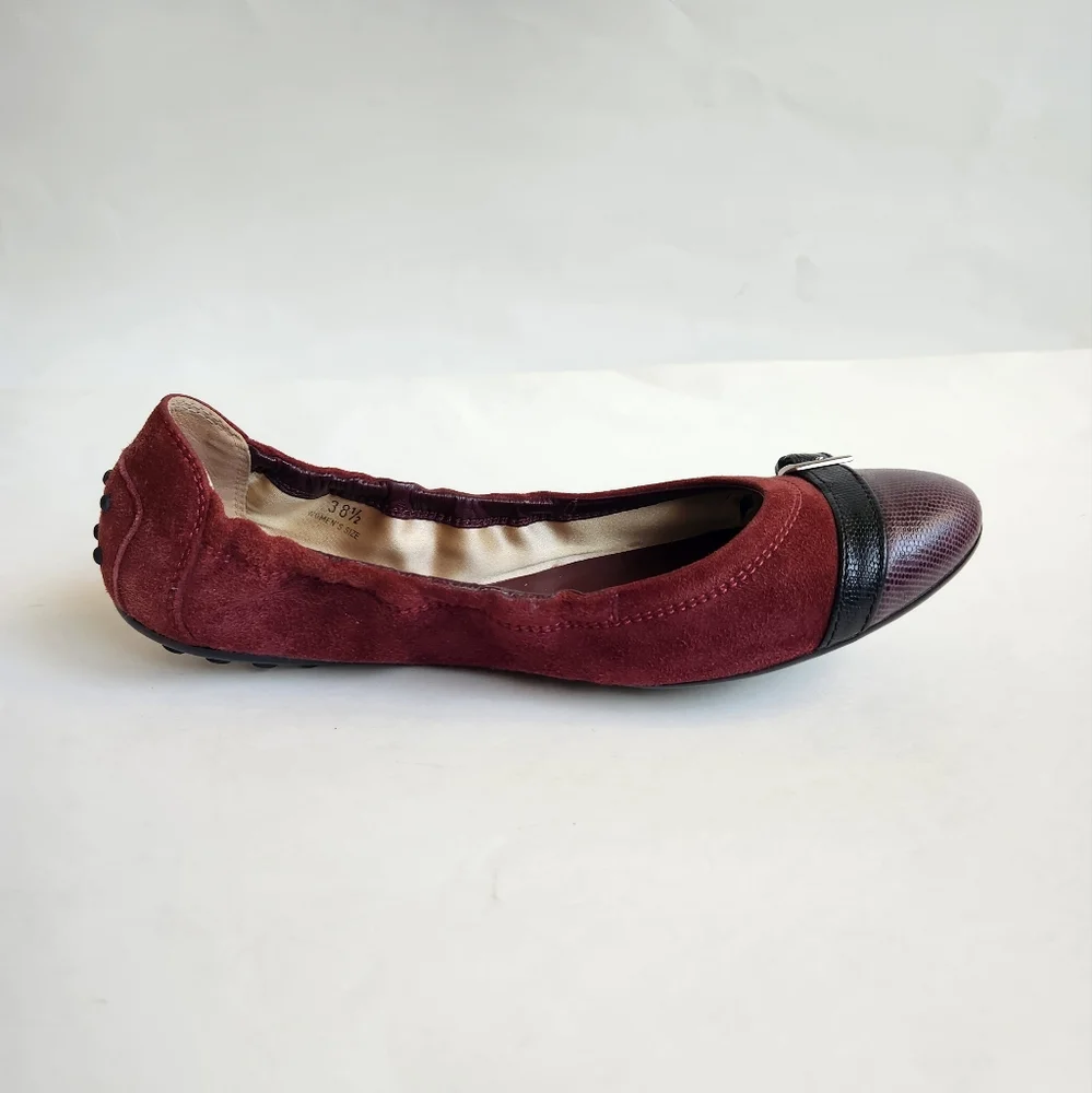 Tod's suede leather burgundy purple black flats women 38.5